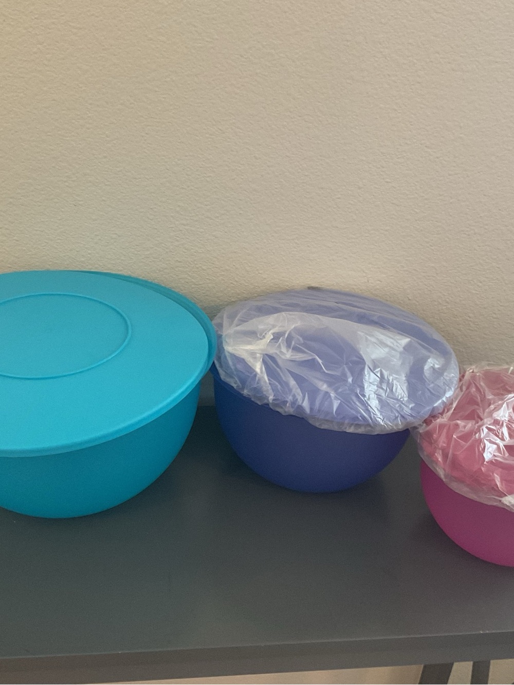 Tupperware Bright Blue, Teal, and Pink Mixing Bowl Trio